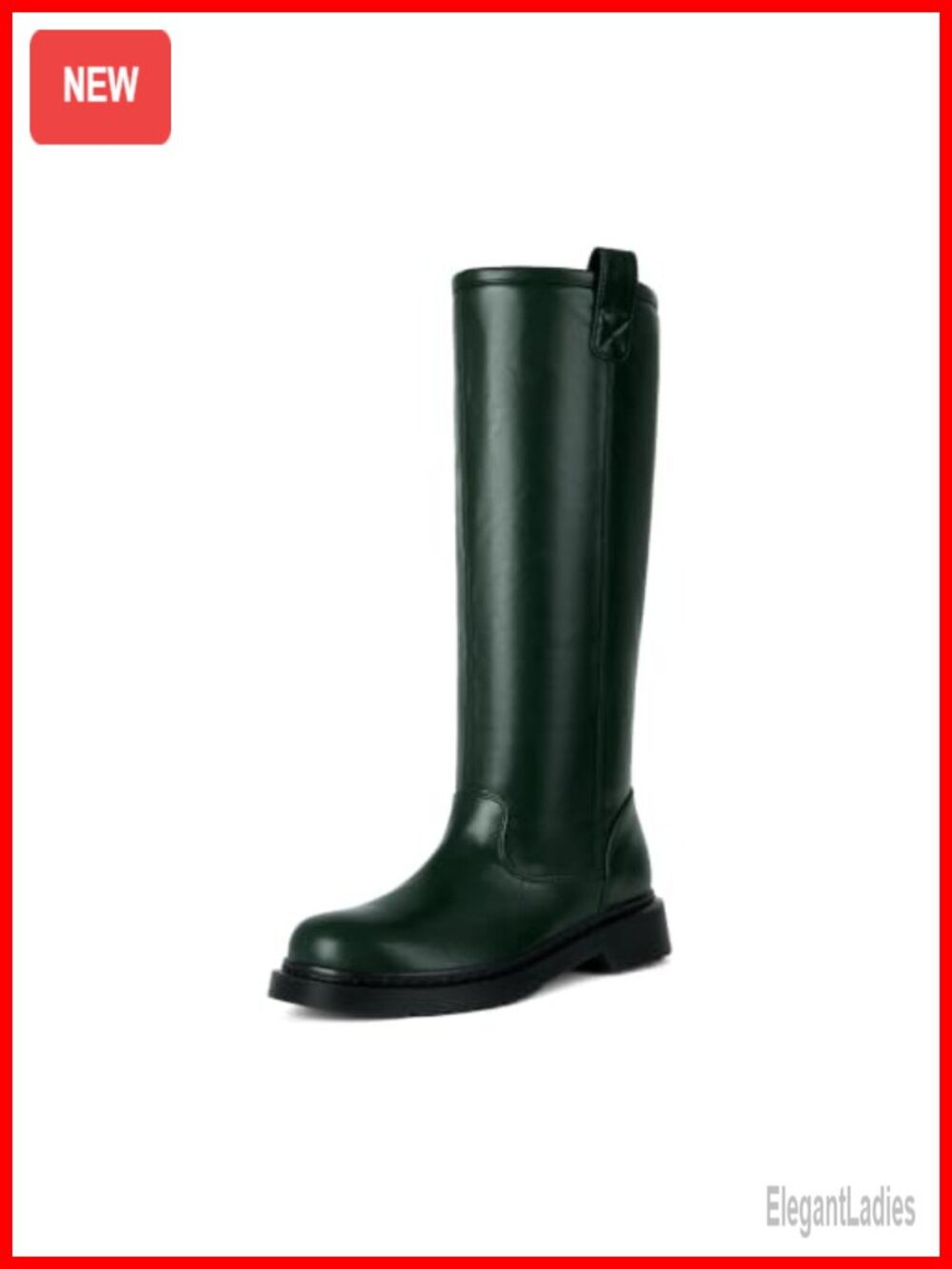 Women's Knee High Slip On Boots Faux Leather Block Heel Square Toe